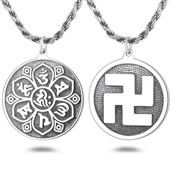 925 Silver Six-Syllable Mantra Swastika Pendant