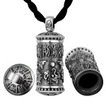 990 Pure Silver Nine-Syllable Mantra Bagua & Four Divine Beasts Talisman Pendant