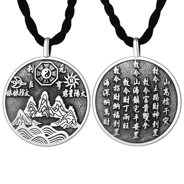 990 Pure Silver Mountain-Sea Talisman & Bagua Pendant