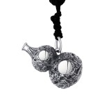 990 Pure Silver Twin Dragons Guarding Gourd Fortune Pendant