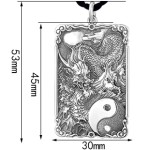 990 Pure Silver Solid Taiji Dragon Medallion Pendant