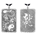 990 Pure Silver Solid Taiji Dragon Medallion Pendant