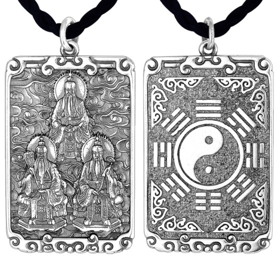 925 Silver Three Pure Ones Bagua Square Pendant