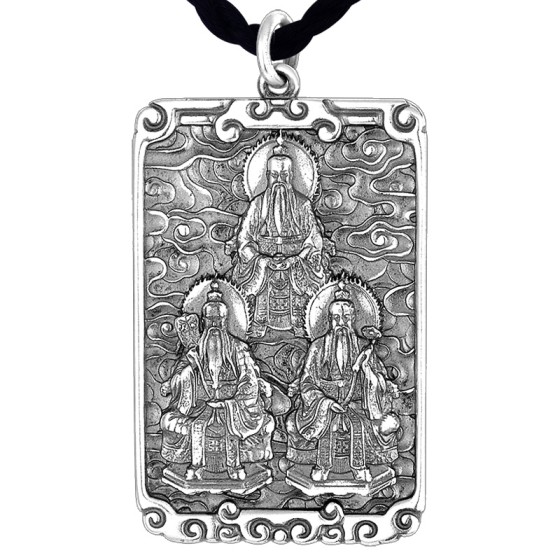 925 Silver Three Pure Ones Bagua Square Pendant
