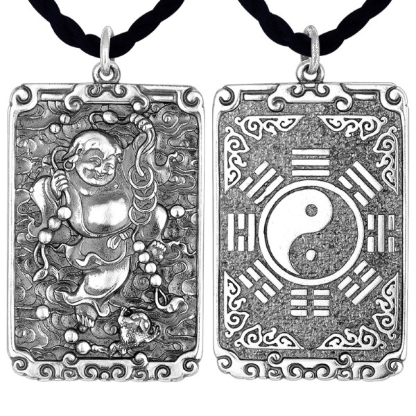 925 Silver Liu Hai Playing with Toad Bagua Pendant