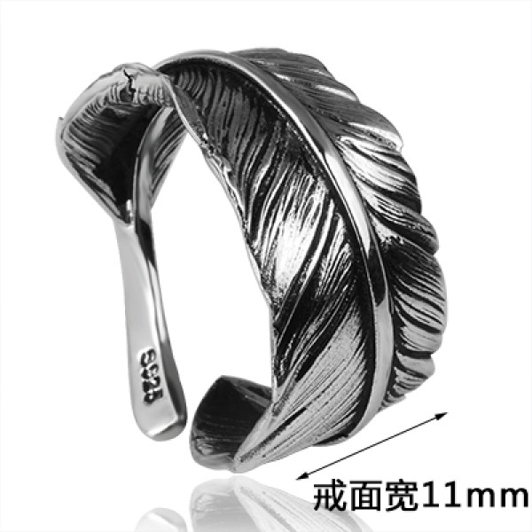 925 Silver Feather Open-End Ring