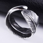 925 Silver Feather Open-End Ring