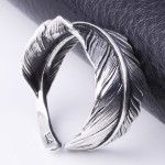 925 Silver Feather Open-End Ring