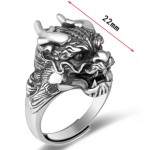 990 Pure Silver Zodiac Dragon Head Open-End Ring