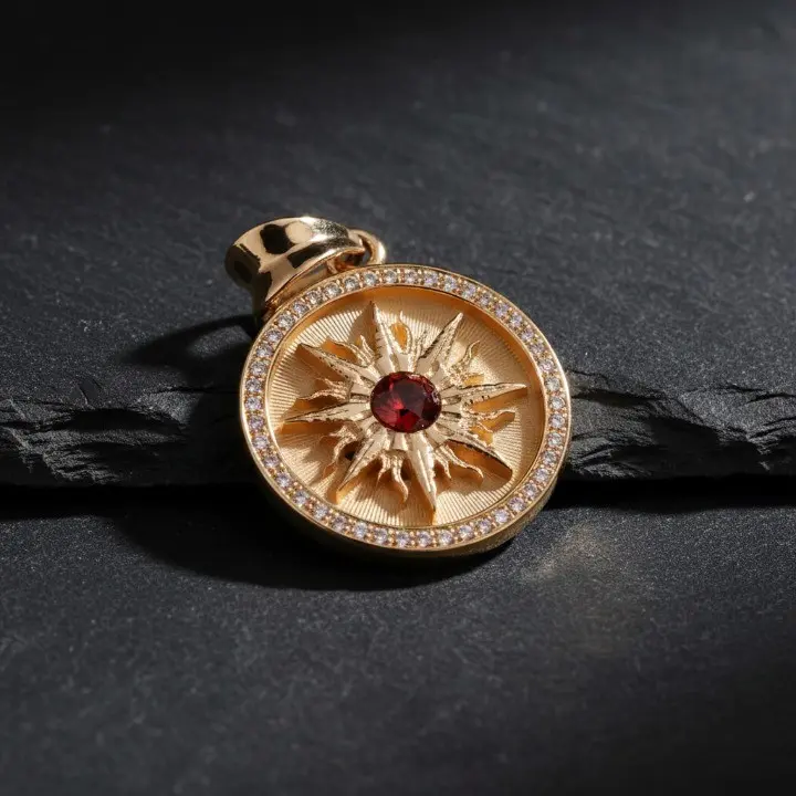 925 Silver Mini Round Sun 12 Birthstone Pendant | 17mm 3 Finishes Lightweight