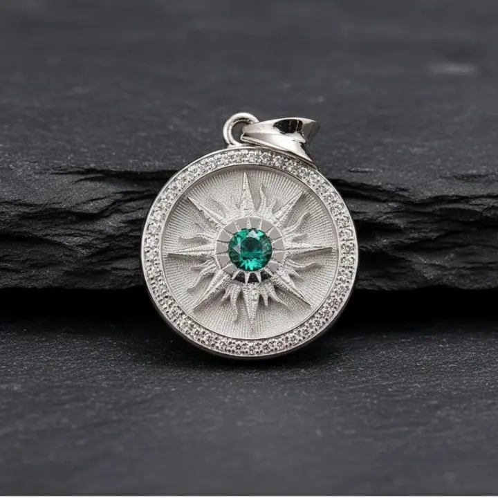 925 Silver Mini Round Sun 12 Birthstone Pendant | 17mm 3 Finishes Lightweight