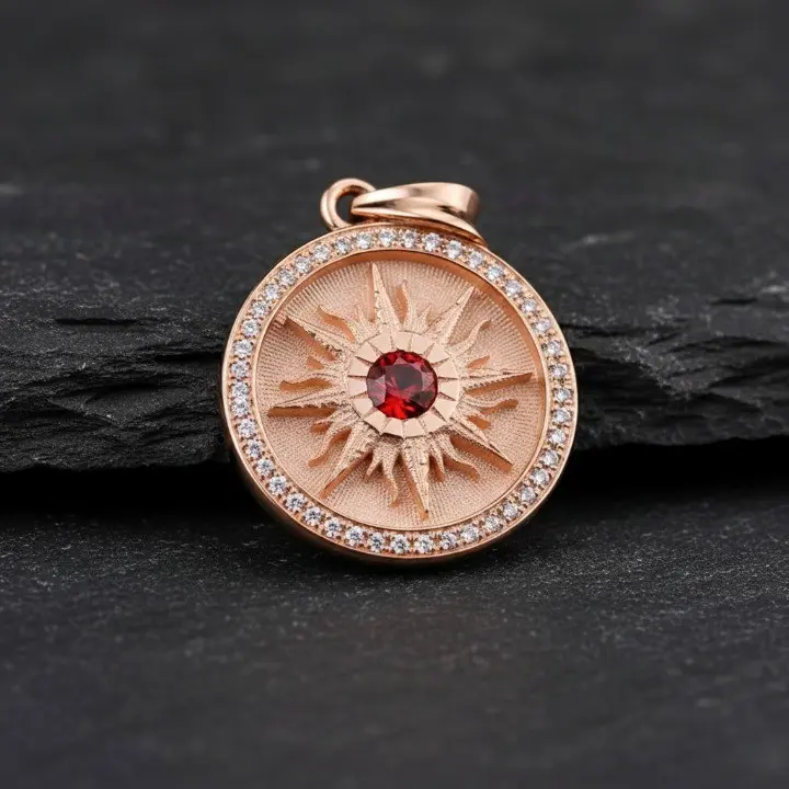 925 Silver Mini Round Sun 12 Birthstone Pendant | 17mm 3 Finishes Lightweight