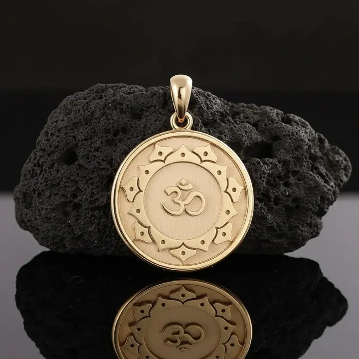 14K Gold Classic Om (Aum) Sanskrit Universe Sound Disc Pendant