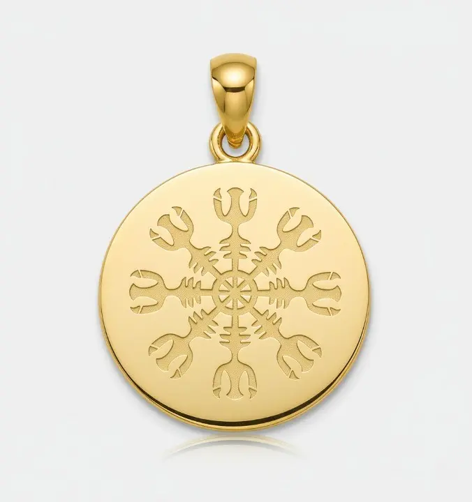 Double-Sided 14K Gold Viking Compass & Helm of Awe Pendant