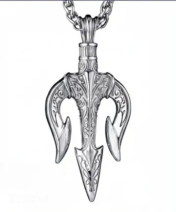 925 Sterling Silver White Gold Plated Classic Trident Mythological Totem Pendant