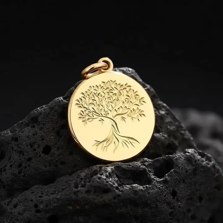 14K Gold Classic Tree of Life Spiritual Totem Disc Pendant