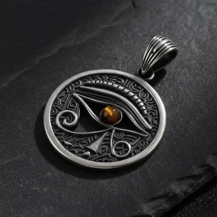 925 Vintage Silver Eye of Horus Pendant | Ancient Egyptian Amulet Retro Jewelry